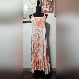 Elan Orange/White Tie Dye Criss Cross Strappy Back Maxi Dress